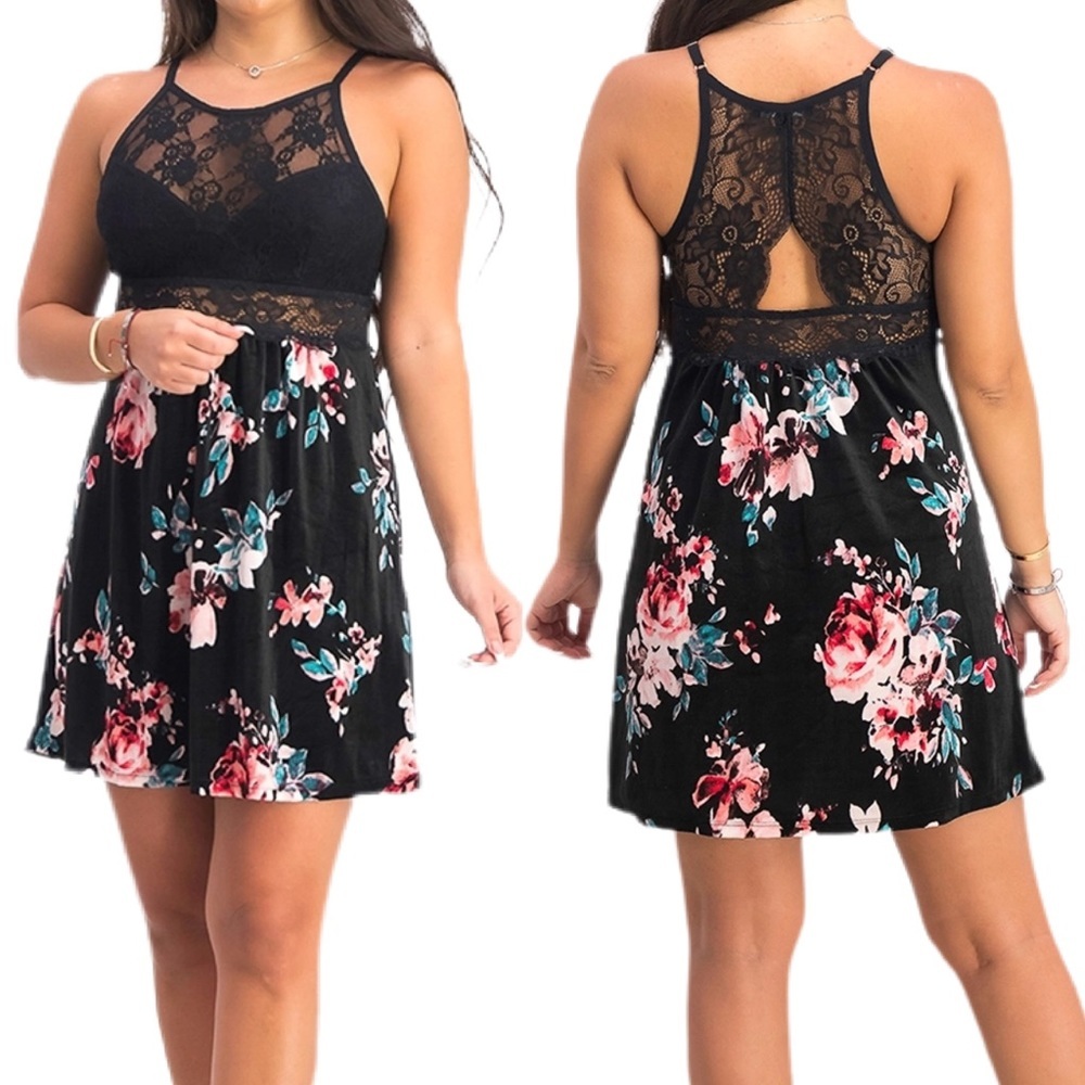 INC Lace-Trim Printed Velvet Chemise Nightgown NWT